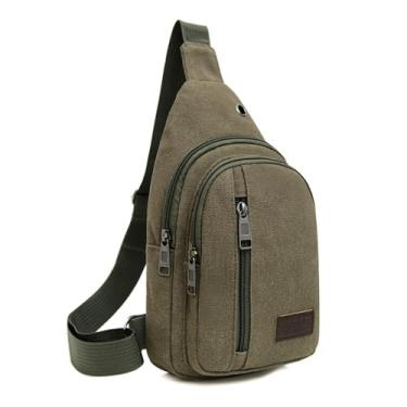 Imagem de Bolsa tiracolo masculina retrô de lona de cor sólida, elegante, durável, perfeita para uso diário e viagens, Verde, Medium