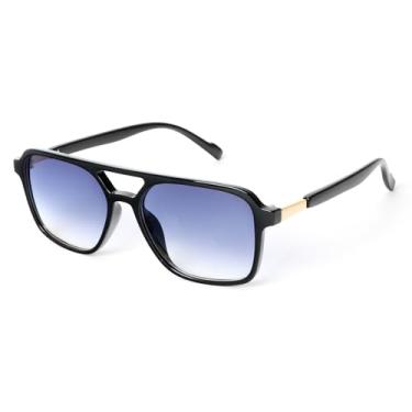 Imagem de Óculos de sol aviador retrô para mulheres e homens, óculos de sol retangulares modernos - óculos de sol quadrados dos anos 90, Lente preta/azul