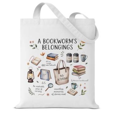 Imagem de Sacola de livros para mulheres, presente de livraria, fofa, estética, reutilizável, mercearia, bolsa de ombro para compras, trabalho, leitor, bolsas estéticas