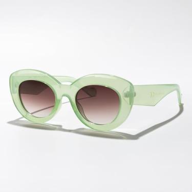 Imagem de Óculos de sol vintage olho de gato, lentes espelhadas, redondas, unissex, para mulheres, homens, viagens ao ar livre, dirigir, acessórios de moda, Armação verde Tra/Lente gradiente marrom, Lens Width