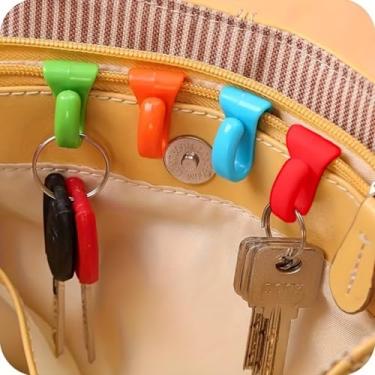 Imagem de 4 ganchos anti-perda de chave, gancho de pressão de plástico, encontre rapidamente chaves da sua bolsa, presente para amizade, amor, pacote de presente de chaveiro de festa