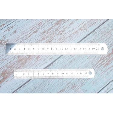 Imagem de 2 peças régua de metal ferramenta de medição reta 15 cm 20 cm ferramentas de desenho para sala de aula, casa, escola, sala de aula, pintura