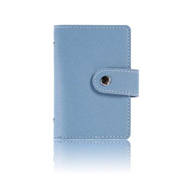 Imagem de Porta-cartões de visita, estojo de couro PU, porta-cartões de crédito, porta-cartões de identificação para homens e mulheres, capacidade para cerca de 26 cartões, azul
