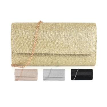 Imagem de Bolsa clutch feminina para noite bolsa feminina brilhante para festa de casamento, Dourado, 7.8 x 3.9 x 2 inches
