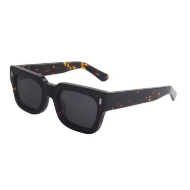 Imagem de HCHES Óculos de sol com armação rebitada, masculino, UV400, polarizado, acetato, retrô, streetwear chique, feminino (cinza tartaruga)
