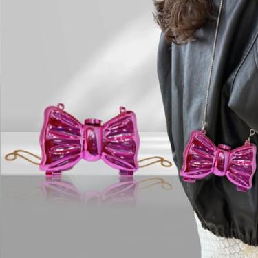 Imagem de Mini bolsa de noite feminina brilhante estruturada com alça de corrente, bolsa de ombro moderna com laço estrela para casamento, rosa, 5.1 x 3.5 x 1.2 inches