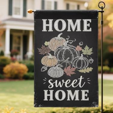 Imagem de Home Sweet Home Bandeira de jardim 30,5 x 45,7 cm dupla face externa, desenho de giz de ação de graças outono estilo lousa bandeira de quintal vertical decoração externa