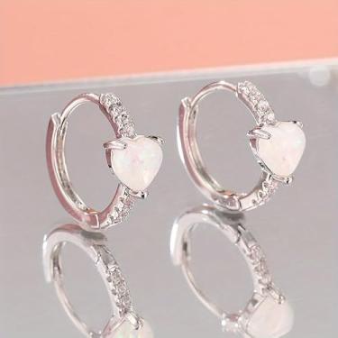 Imagem de Brincos de argola clássicos em forma de coração requintados brilhantes prata coração zircão brincos de argola para mulheres, casamento, noivado, dia dos namorados, presente de dia das mães, Standard