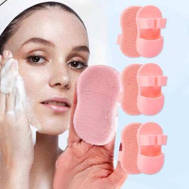 Imagem de 3 peças de escova de limpeza profunda feminina de silicone macio para remoção de acne e cravos faciais, 8,5 x 5 x 2,5 cm, rosa