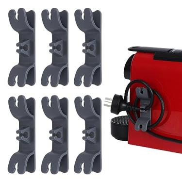 Imagem de Organizador de cabos, pasta em utensílios de cozinha, 6 peças, enrolador de cabos, prendedor de cabo para fritadeira a ar, cafeteira, torradeira, misturador de cozinha (cinza)