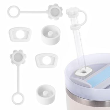 Imagem de Conjunto de 6 peças à prova de derramamento compatível com Stanley Cup 1,0 1,134 g, capa de canudo reutilizável branca