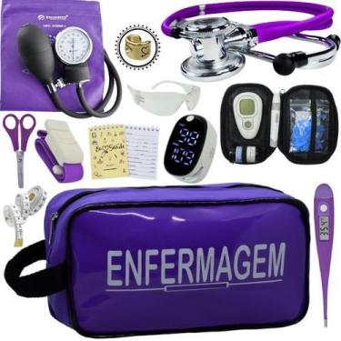 Imagem de Kit Enfermagem Aparelho de Pressão Estetoscópio Medidor Glicose Comple