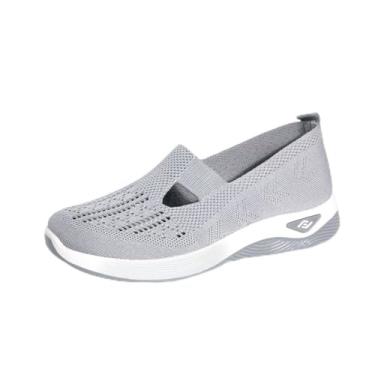 Imagem de Tênis de caminhada feminino, leve, confortável, respirável, para viagem, treino, caminhada, cabedal de malha, Cinza, 36