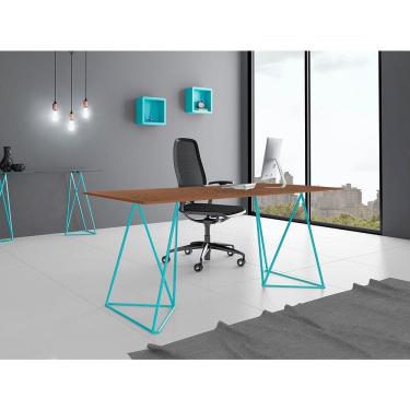 Imagem de Escrivaninha Bela Vista Cavalete Tampo Imbuia Base Ferro Azul Turquesa - Preto