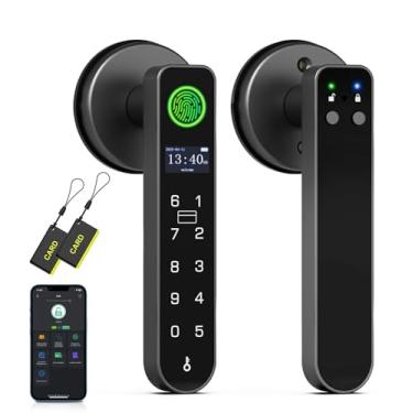 Imagem de Fechadura de maçaneta inteligente com tela de exibição, fechadura de porta de entrada sem chave com impressão digital Anweller com alça de teclado de código, trava de segurança biométrica eletrônica