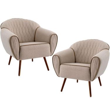 Imagem de Kit 02 Poltronas Decorativas com Pés Palito Nina D02 Tressê Bege Rústico D-470 - Lyam Decor