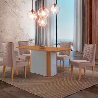 Imagem de Mesa De Jantar Isadora 120cm Tampo Mdf Laminado Linho Capuccino Naturale Off White