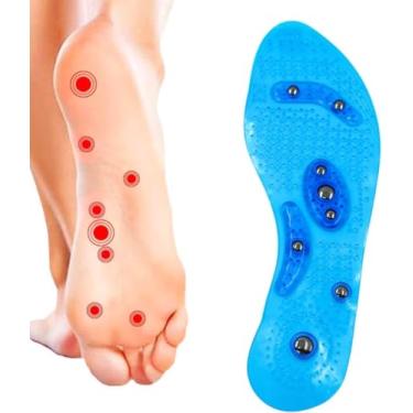 Imagem de Palmilha Magnética Terapêutica com Ímãs – Alívio de Dores, Estresse e Ansiedade – Massagem por Reflexologia e Estímulo ao Emagrecimento – Unissex, Ajustável em Gel de Silicone (Azul)