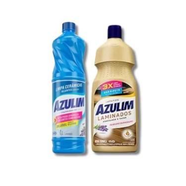 Imagem de Kit 1 Azulim Limpa Pisos 1L Limpa Cerâmicas E Rejuntes + 1 Limpa Pisos Laminados 750ml, Tacos E Madeira Verniz