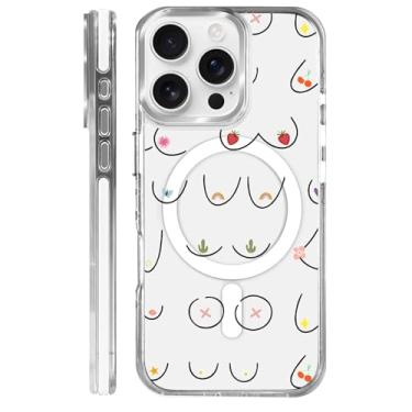 Imagem de MQJCYB Capa magnética para iPhone 16 Pro com design em base transparente, compatível com MagSafe, capa protetora fina de TPU macio, capa de telefone feminina e feminina, sexy, exclusivo, cacto de