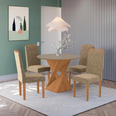 Imagem de Conjunto Sala De Jantar Luna Kappesberg 4 Cadeiras Veludo Bege