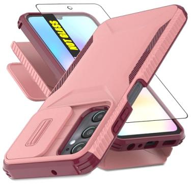 Imagem de AWZHYDT Capa para Samsung Galaxy A05s com capa de câmera deslizante integrada e protetor de tela, [2 em 1] Capa protetora resistente à prova de choque para Galaxy A05s (rosa)