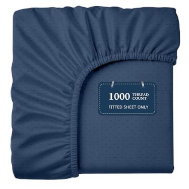 Imagem de Lane Linen Lençol de elástico 100% algodão egípcio King Size (200,7 x 205,7 cm + 40,6 cm) - Tecido acetinado elegante, ultramacio, respirável, altamente durável, bolsos profundos de até 43 cm - Swiss