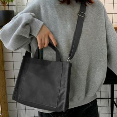 Imagem de Bolsa feminina de veludo cotelê, bolsa transversal de viagem, bolsa feminina com alças ajustáveis, bolsa de ombro leve, Preto, Small