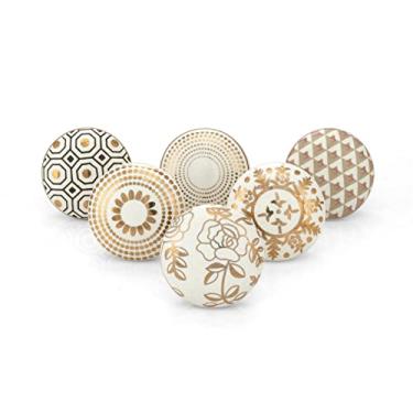 Imagem de Puxadores de cômoda para armários e gavetas – Puxador de cerâmica dourada sortido para armário de cozinha, guarda-roupa, decoração de casa, ferragens para móveis – Pacote com 6