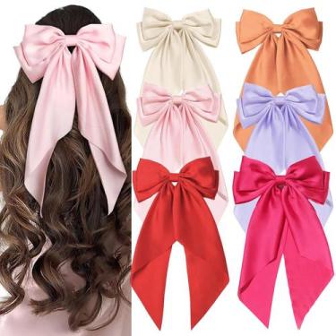 Imagem de Laços de cabelo terse para mulheres e meninas, clipes de laço grandes,