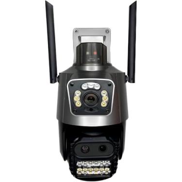 Imagem de Câmera de Segurança Externa Dupla Lente PTZ, 6MP 4K Ultra HD, Wi-Fi, Visão Noturna Colorida, Áudio Bidirecional, Rotação 360°, IP66, Zoom 8x