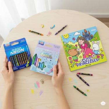Imagem de KIT LIVRO CUTE PRINCESSES com giz de cera NEON e GLITTER - Livros Magi