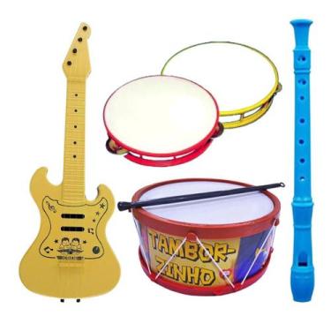 Imagem de Kit Musical Infantil Brinquedo Guitarra Tambor Flauta Pandeiro - TMC