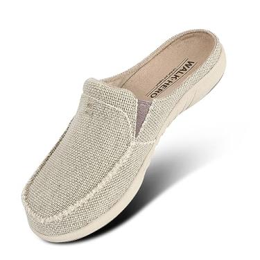 Imagem de Pantufas femininas com suporte de arco – Pantufa de lona para mulheres com forro de veludo, tamanco sem cadarço e sapatos de mula, para uso interno e externo com sola de borracha antiderrapante, Cream ( Built-in Suede Insoles ), 8