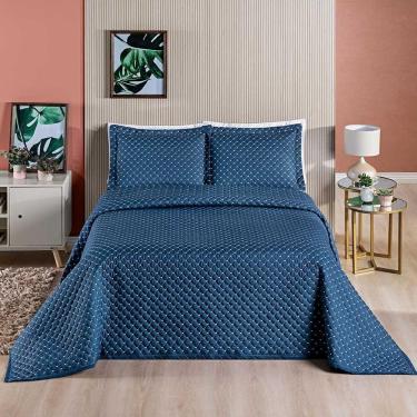 Imagem de Kit Cobre Leito Espanha Casal Padrão 03 Peças 200 Fios Matelado White Line - Azul Marinho