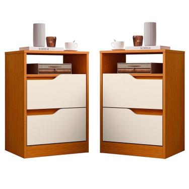 Imagem de Kit 2 Mesas De Cabeceira 2 Gavetas Sara Flex Cinamomo-off White