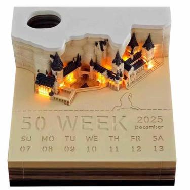Imagem de Calendário de mesa 2025 com luzes LED, castelo 3D de escultura em pape