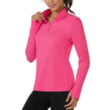 Imagem de Camisa de caminhada feminina TACVASEN, pulôver com zíper, 2GG, rosa ve