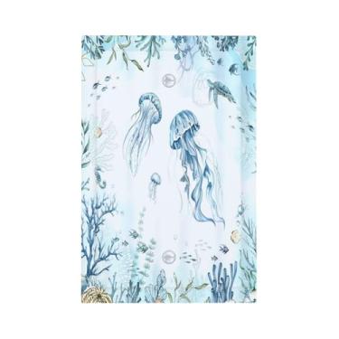 Imagem de Naiqadnehz Placa de cobertura para interruptor de luz, água-viva, azul-petróleo, oceano, tartaruga, praia, litoral, 1 grupo, sem dispositivo, placas de parede elétricas em branco, placa frontal