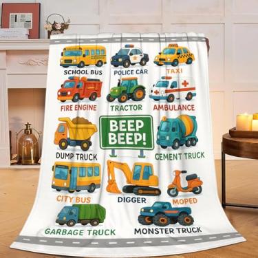 Imagem de Cobertor de caminhão, supermacio, quente, fofo, flanela, transporte, cobertor, aconchegante, felpudo, roupa de cama, cobertores presentes para adolescentes, meninos, crianças, meninas, adultos, 127 x