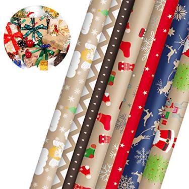 Imagem de Papel de embrulho de Natal, Papel de embrulho de Natal Outgeek 6 peças sortido de papel de embrulho para decoração de presente de Natal
