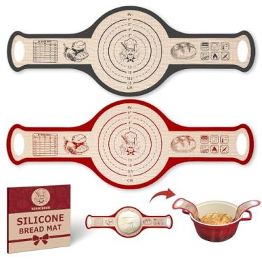 Imagem de Alça de silicone para forno holandês, 2 peças de tapetes antiaderentes reutilizáveis para assar pão com alças longas, design sem costura, fácil de transferir Sourdough Sling de silicone (vermelho