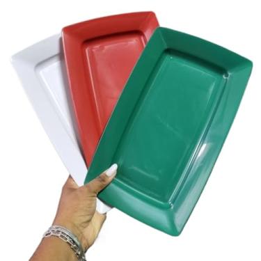 Imagem de Kit 10 Bandejas Petisqueiras Plástico NÃO TRINCA - RESISTENTE Lanches Porções Espetinho Bar Pasteis(CORES NATALINAS)