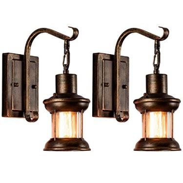 Imagem de Luminária de parede de vidro vintage com 2 conjuntos MOONKIST, luminárias de parede de vidro nórdico rústico retrô preto pintado cor lâmpada de parede para restaurante, casa, bar, quarto, corredor de quarto, decoração (sem lâmpada)