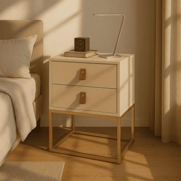 Imagem de Mesa De Cabeceira Unic 45 Off White Base Metalica Dourada