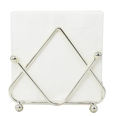 Imagem de Porta-guardanapos de metal prateado – Organizador de lenços de mesa galvanizado elegante com pés esféricos, suporte de papel decorativo moderno para cozinha, mesa de jantar ou mesa de escritório