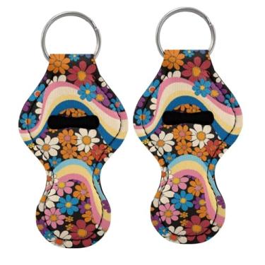 Imagem de Chaveiro feminino Hippie Daisy floral para batom, conjunto de 2 peças, pequeno, leve, protetor labial, protetor labial, organizador