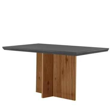 Imagem de Mesa Para Sala De Jantar Olimpia 120cm Em Mdf E Vidro Grafite Imbuia Ripado Grafite