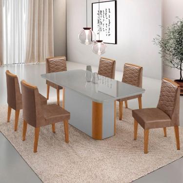 Imagem de Mesa De Jantar Isadora 180cm Tampo Mdf Vidro-6 Cadeiras