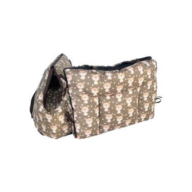 Imagem de Kit Bolsa Pet 2 em 1 Impermeável, Transportadora e Cama para Cachorro, Estampa em Tricoline, Suporta até 10kg, 60x28x33cm (Avelã)